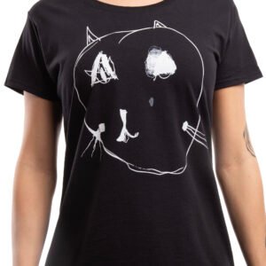 Cica póló - fekete póló, fehér minta - női