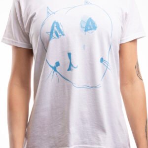 Cica póló - fehér póló, kék minta - női