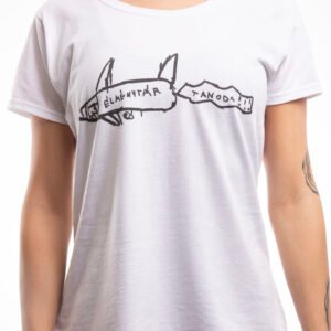 Rakéta póló - fehér póló, fekete minta - női